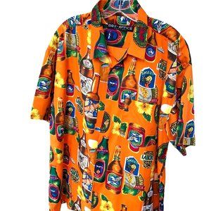 Men’s Box Office Island Beer Bottles Orange Hawaiian Short Sleeve  Shirt Sz XL
